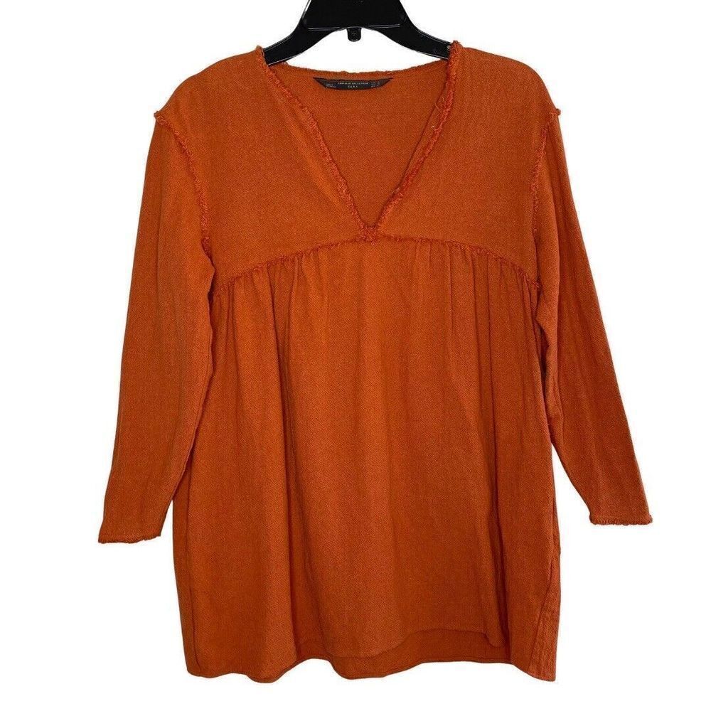 ZARA Trafaluc Collection Womens Deep Orange Cotton Popover Dress Tunic Medium M